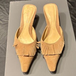 Nine West Brown Suede Fringe Mules